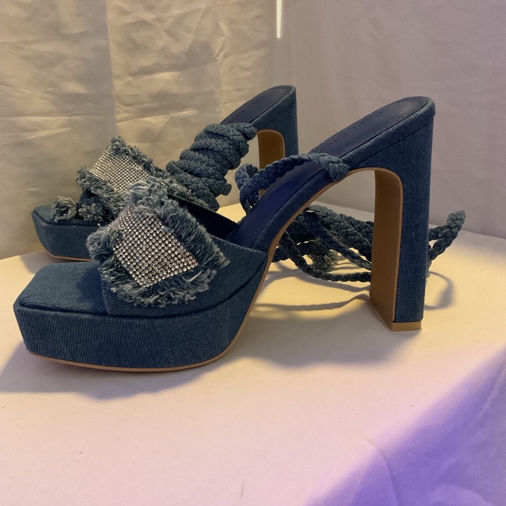 Stylish Blue Denim Women's Heels Size 10